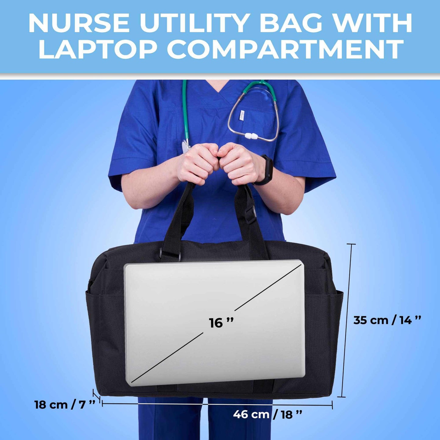 Nurse Bag and Utility Tote | Waterproof (IP64) | Solid BlackNurse Bag and Utility Tote | Waterproof (IP64) | L18"xH7"x W14" (46x18x36cm) | Top YKK® Zip | Solid Black

 Grab Your Large SHYLERO Utility Bag and Enjoy:

-14 OUTSItoteNurse BagSHYLEROScrub Angel & Accessories 