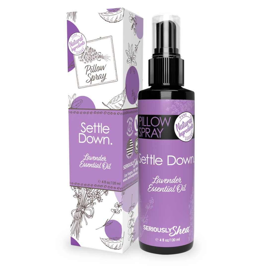 Aromatherapy Settle Down Pillow Spray - LavenderCrafted from 100% natural essential oils, our pillow spray brings the therapeutic benefits of aromatherapy to your bedtime routine. Just a few gentle spritzes on youPillow Spray - LavenderSeriously SheaScrub Angel & Accessories 