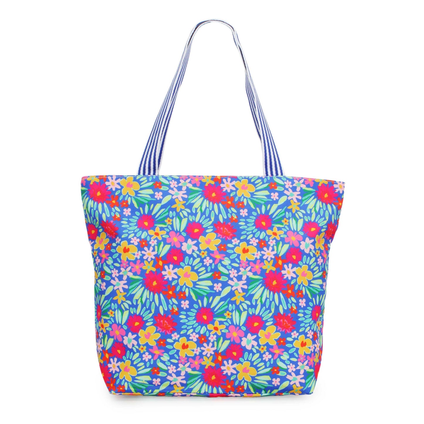 Colorful Floral Print Summer Tote BagFloral Print Tote Bag 

- Zipper Closure
- One Small Zipped Pocket Inside
- Size: 15.25" L x 19" W (5.5" Wide Bottom)
- 100% Polyester

**Light Weight, Perfect for SColorful Floral Print Summer Tote BagFashion CityScrub Angel & Accessories 