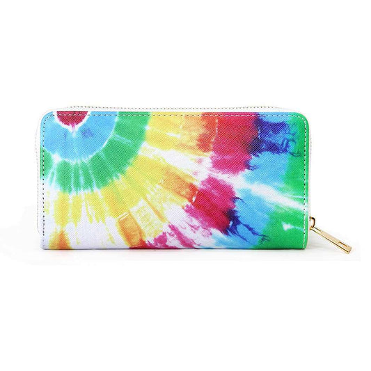 Rainbow Tie Dye Swirl Print Zipper Closure Wallet