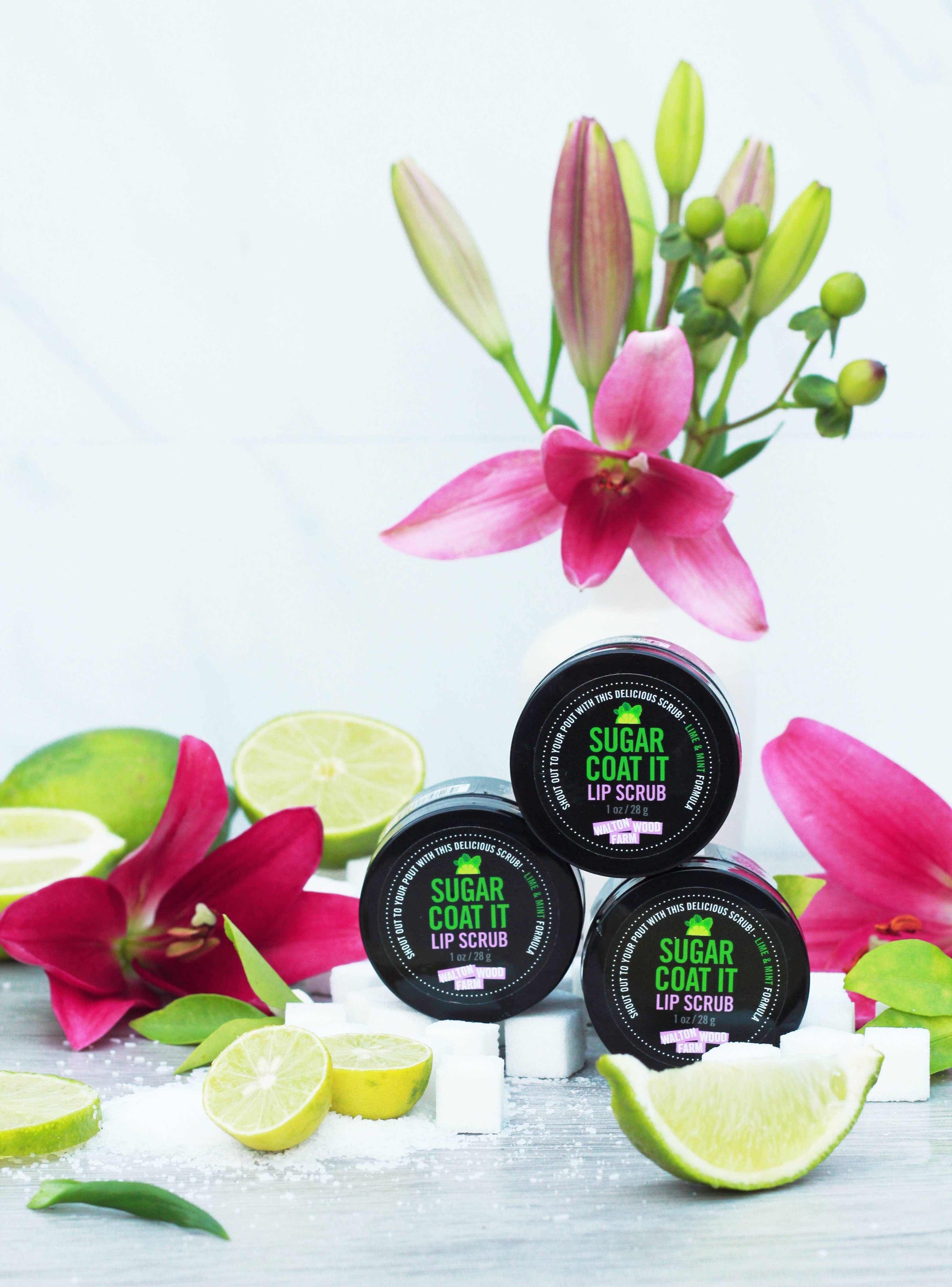 Sugar Coat It Lip Scrub 1 ozShout out to your pout with this 100% natural lip scrub. Delicious lime &amp; mint formula. Made with real sugar and moisturizing Shea butter and Jojoba oil. 

Vegan