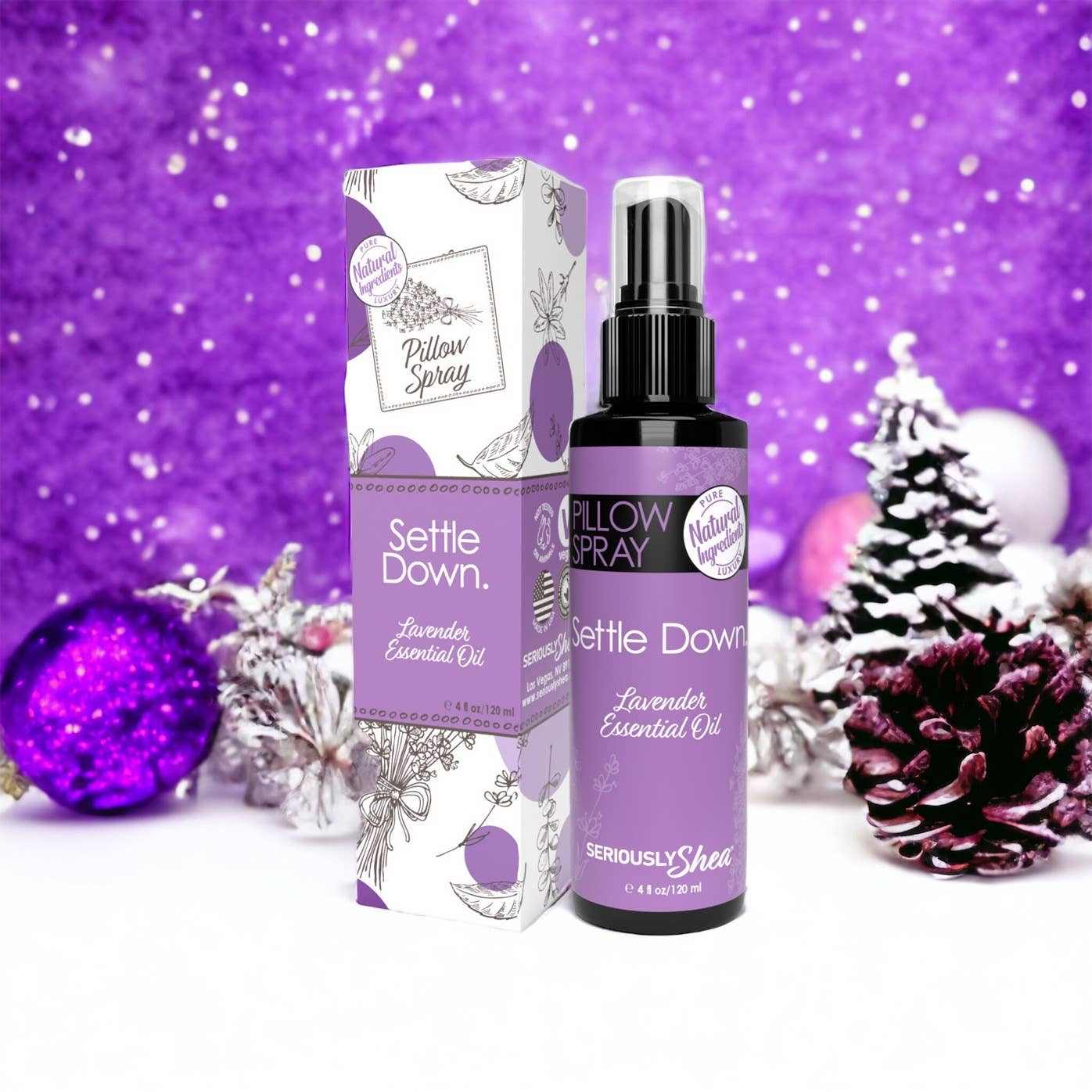 Aromatherapy Settle Down Pillow Spray - LavenderCrafted from 100% natural essential oils, our pillow spray brings the therapeutic benefits of aromatherapy to your bedtime routine. Just a few gentle spritzes on youPillow Spray - LavenderSeriously SheaScrub Angel & Accessories 