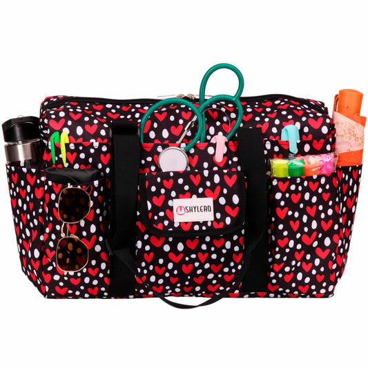 Nurse Bag and Utility Tote | Waterproof | Red Hearts