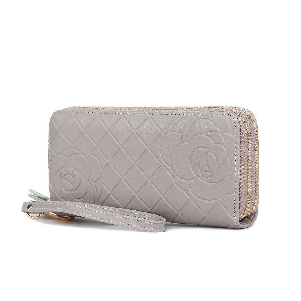 MKF Collection Honey Quilted Flower-Embossed Wristlet by Mia