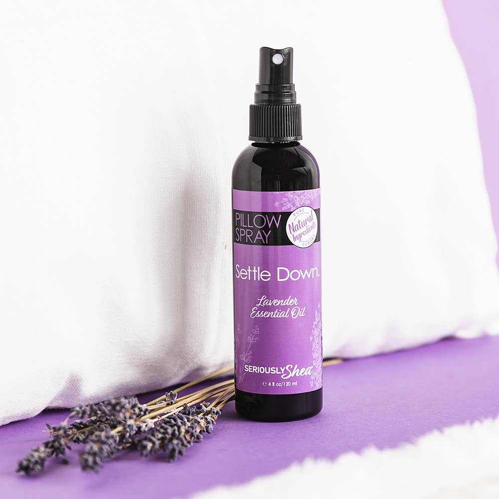 Aromatherapy Settle Down Pillow Spray - LavenderCrafted from 100% natural essential oils, our pillow spray brings the therapeutic benefits of aromatherapy to your bedtime routine. Just a few gentle spritzes on youPillow Spray - LavenderSeriously SheaScrub Angel & Accessories 