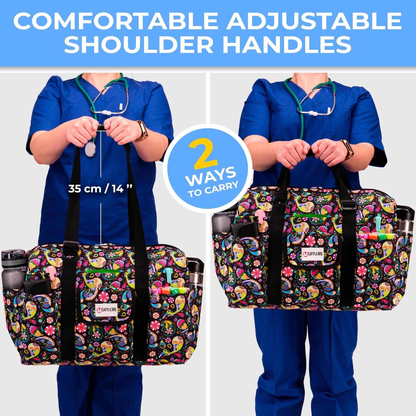 Nurse Bag and Utility Tote | Waterproof | BohoGrab Your Large SHYLERO Utility Bag and Enjoy: 

 * 14 OUTSIDE POCKETS 
 * 7 INSIDE POCKETS 
 * DEDICATED LAPTOP COMPARTMENT (UP TO 17") 
 * LARGE &amp; ROOMY - size