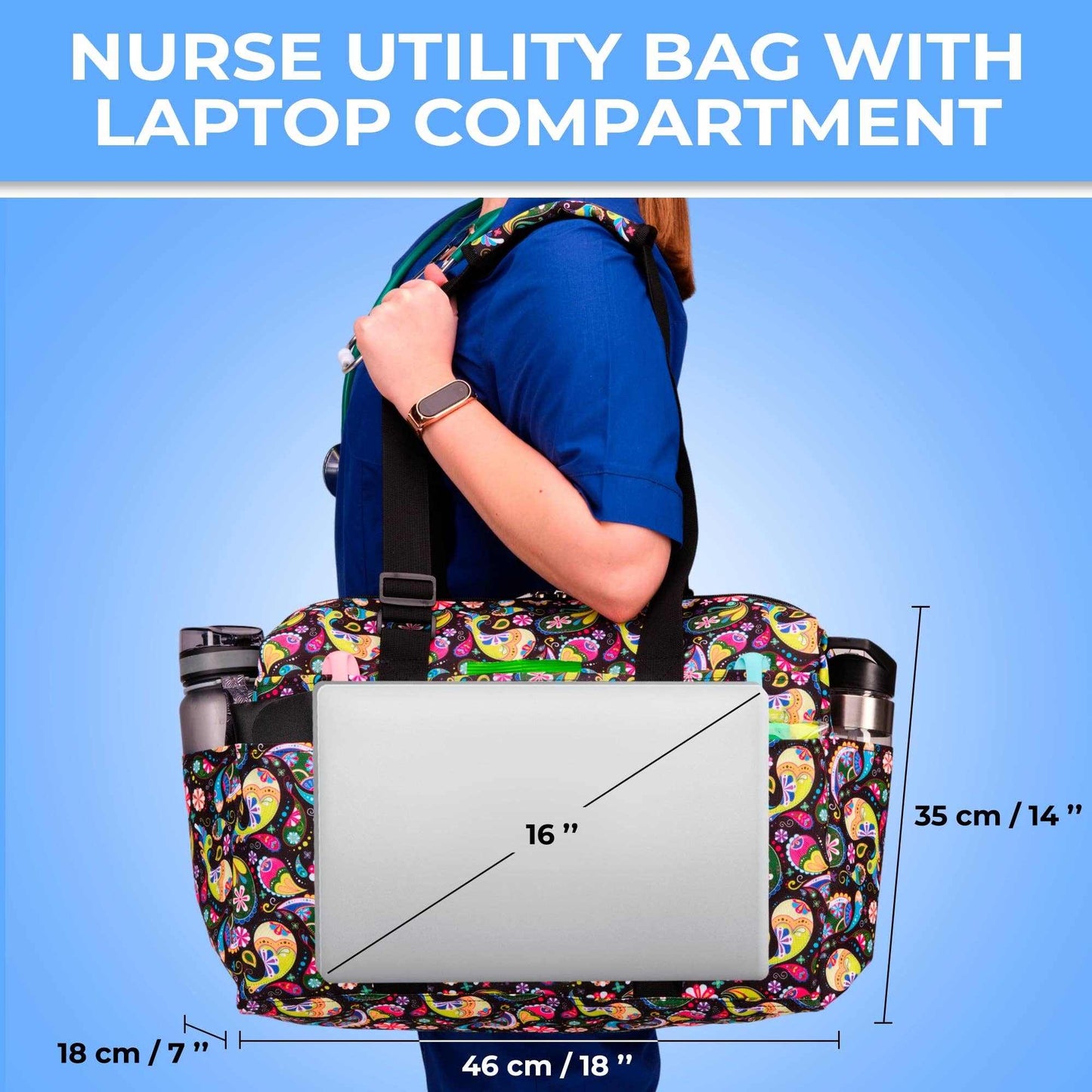 Nurse Bag and Utility Tote | Waterproof | BohoGrab Your Large SHYLERO Utility Bag and Enjoy: 

 * 14 OUTSIDE POCKETS 
 * 7 INSIDE POCKETS 
 * DEDICATED LAPTOP COMPARTMENT (UP TO 17") 
 * LARGE &amp; ROOMY - size