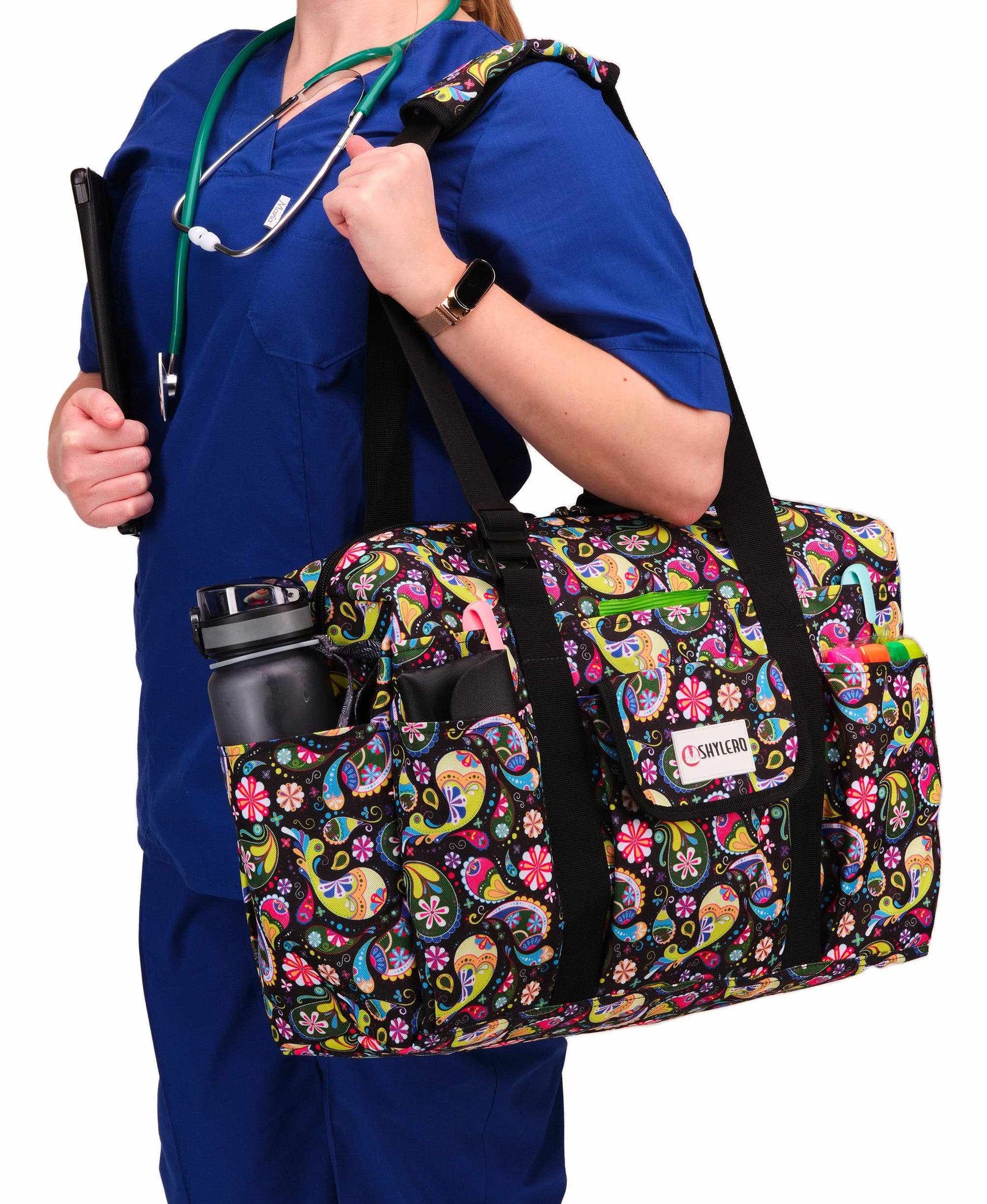 Nurse Bag and Utility Tote | Waterproof | BohoGrab Your Large SHYLERO Utility Bag and Enjoy: 

 * 14 OUTSIDE POCKETS 
 * 7 INSIDE POCKETS 
 * DEDICATED LAPTOP COMPARTMENT (UP TO 17") 
 * LARGE &amp; ROOMY - size