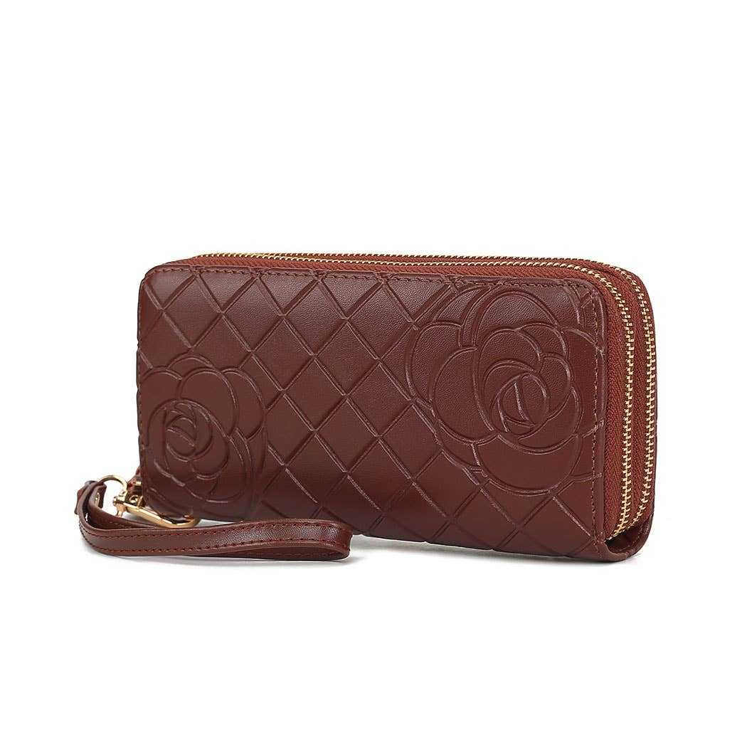 MKF Collection Honey Quilted Flower-Embossed Wristlet by Mia