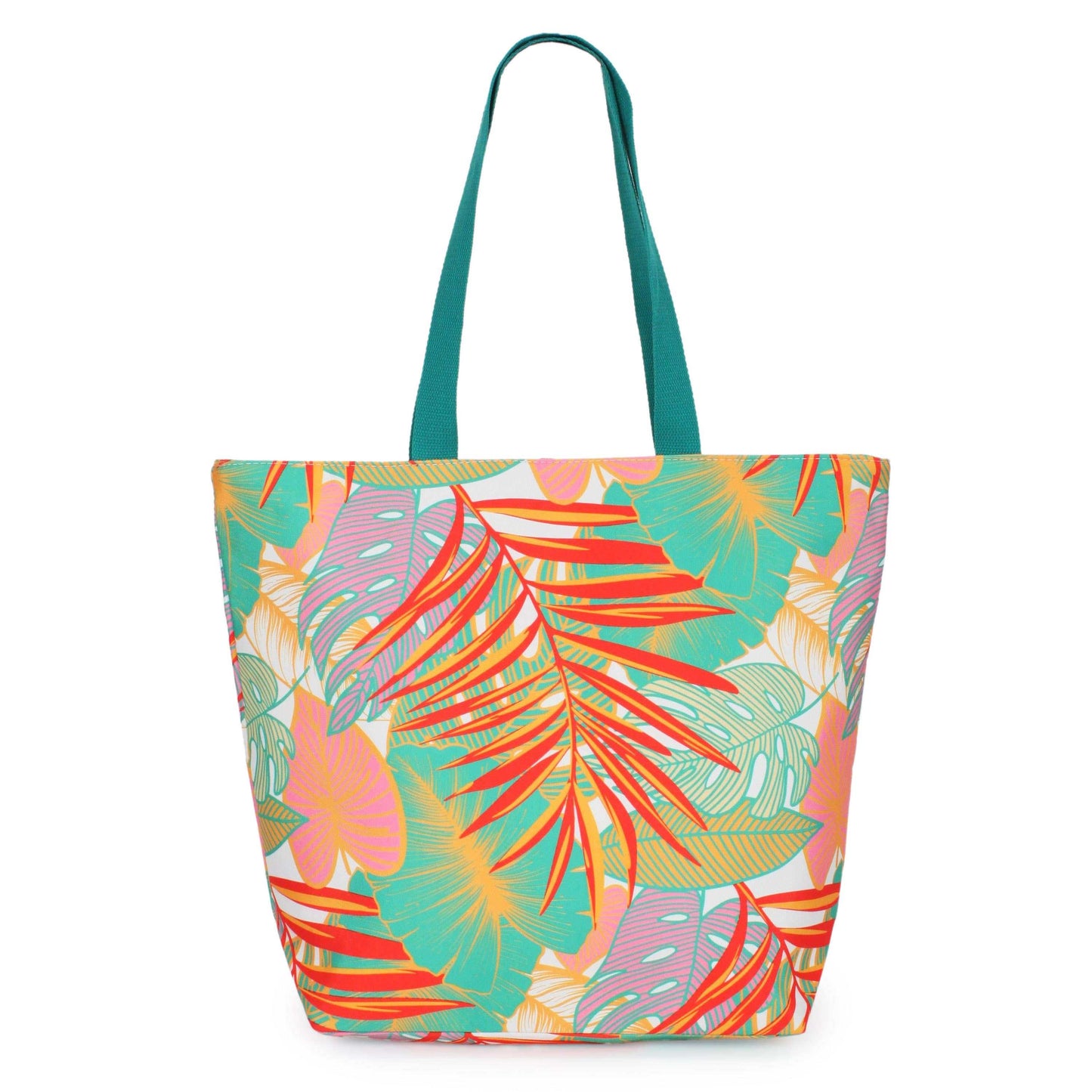 Tropical Leaves Print Summer Tote BagTropical Leaves Print Tote Bag 

- Zipper Closure
- One Small Zipped Pocket Inside
- Size: 15.25" L x 19" W (5.5" Wide Bottom)
- 100% Polyester

**Light Weight, PerfTropical Leaves Print Summer Tote BagFashion CityScrub Angel & Accessories 