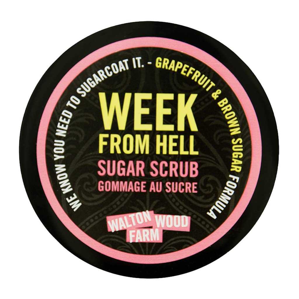 Sugar Scrub - Week From Hell 8 ozYou know you need to sugarcoat it. You’re having the Week From Hell, so step into Heaven with this real cane Sugar and Shea Butter scrub.

Vegetarian-Friendly, Cruel