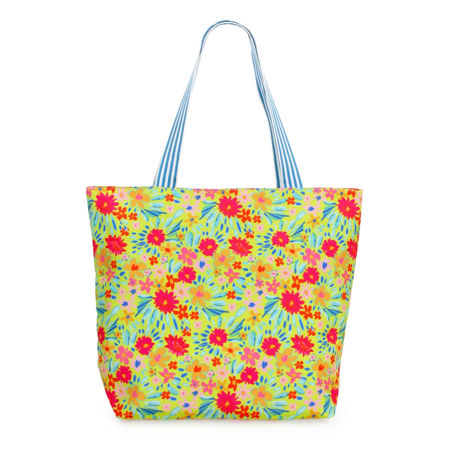 Colorful Floral Print Summer Tote BagFloral Print Tote Bag 

- Zipper Closure
- One Small Zipped Pocket Inside
- Size: 15.25" L x 19" W (5.5" Wide Bottom)
- 100% Polyester

**Light Weight, Perfect for SColorful Floral Print Summer Tote BagFashion CityScrub Angel & Accessories 